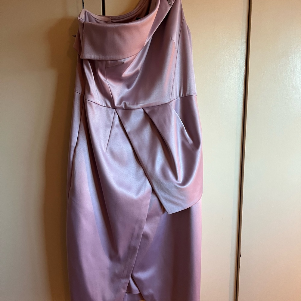 Vince Camuto Asymmetrical Lavender Dress with Silver Metal Feather Embellishment